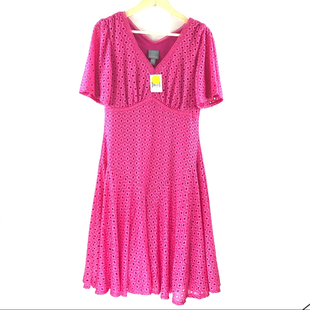 Rabbit Rabbit Rabbit Flowy Eyelet Midi Dress Pink Sz 10